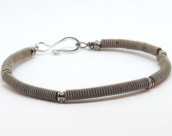 Guitar String Bracelet- Upcycled Silver Bracelet with Ball Ends, Guitar String Jewelry, Music, Guitar Player Gift, Grunge, Alternative