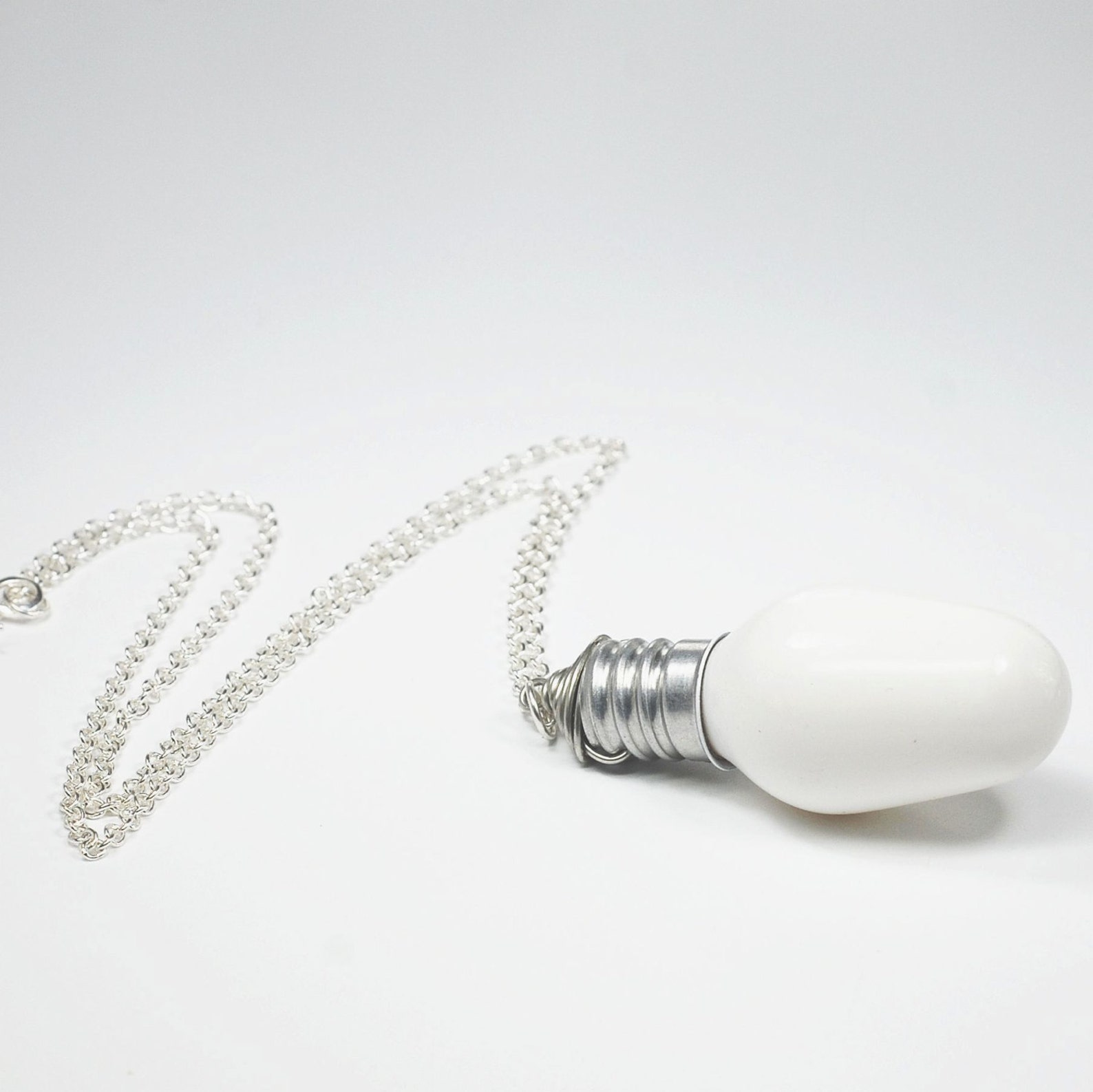 Light Bulb Necklace Silver & White Upcycled Light Bulb Etsy