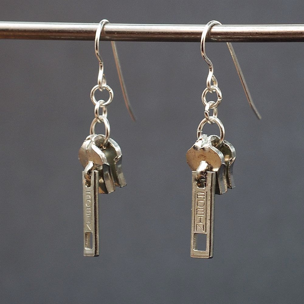 Zipper Pull Earrings Silver Zipper Earrings Found Object Etsy