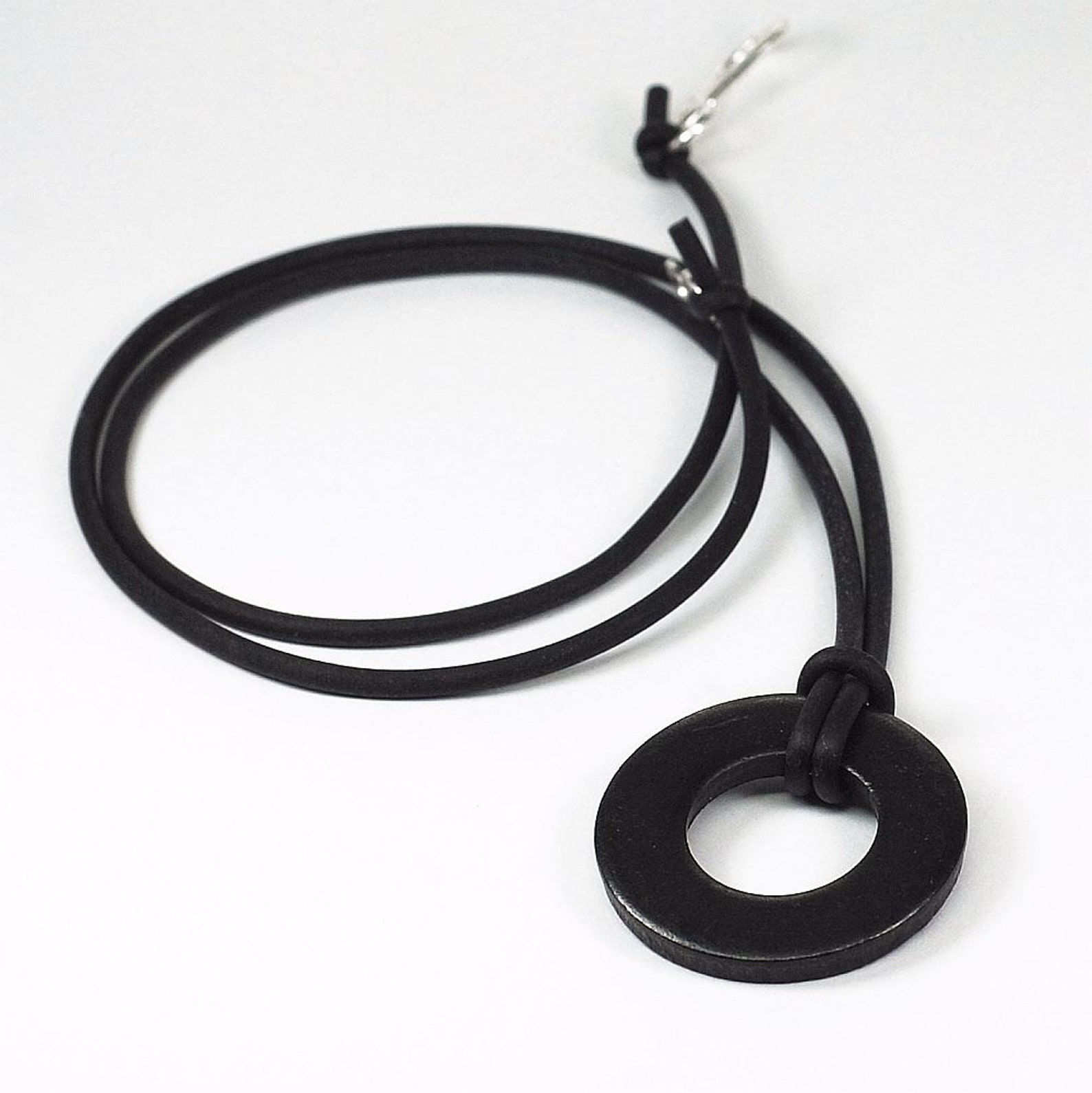 Washer Pendant Necklace Upcycled Hardware Jewelry Black Etsy