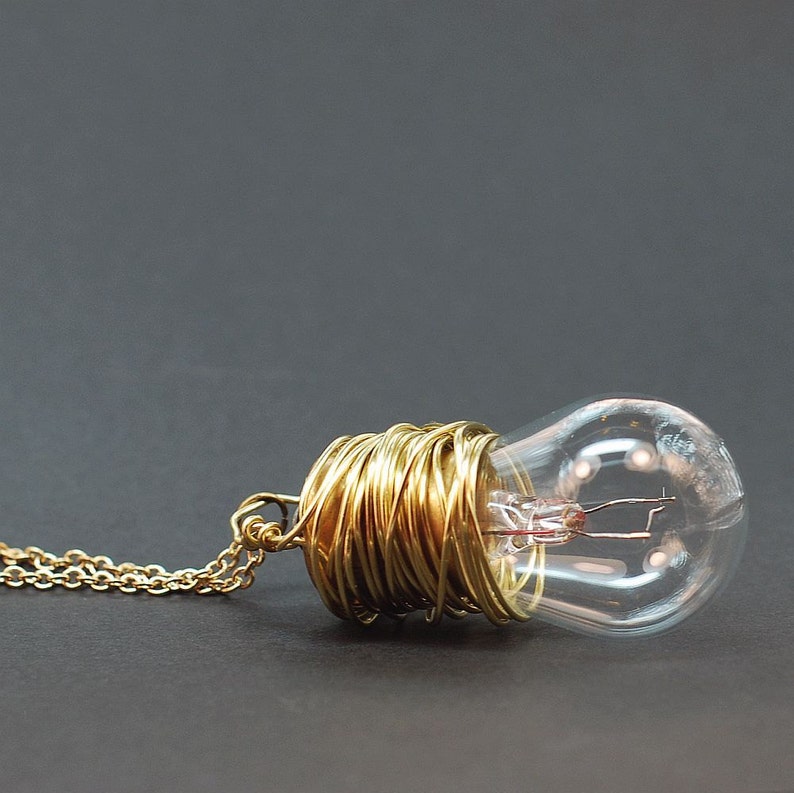 Steampunk Necklace Brass Upcycled Light Bulb Image 0