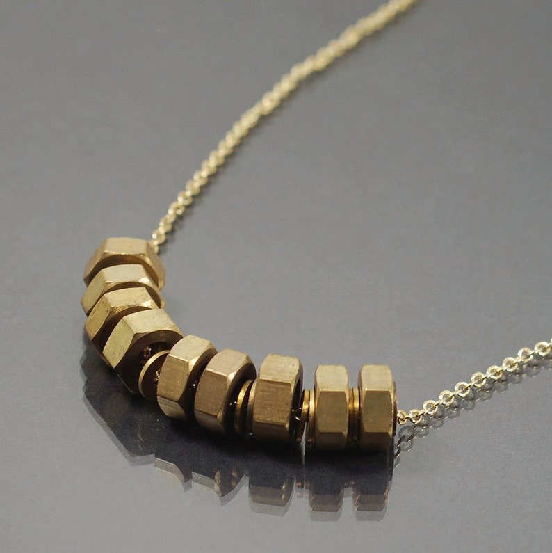 Brass Hardware Necklace Hex Nut Jewelry Upcycled Modern Etsy
