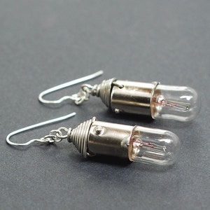 Cyberpunk Light Bulb Earrings Silver, Upcycled, Steampunk, Industrial, Lightbulb, Grunge, Alternative, Post Apocalyptic, Science Jewelry image 2