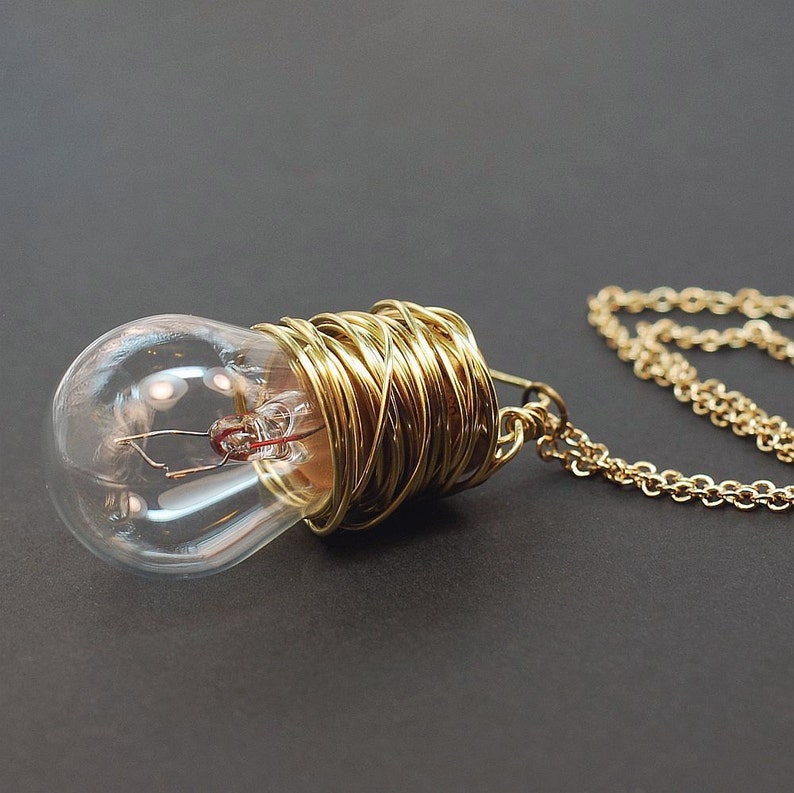 Steampunk Necklace Brass Upcycled Light Bulb Necklace, Steampunk Jewelry, Lightbulb Necklace, Steam Punk Jewelry, Cyberpunk Jewelry, Grunge image 2