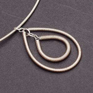 Bass Guitar String Jewelry- Upcycled Silver Bass String Necklace, Pendant Necklace, Guitar String Necklace, Music Jewelry, Bass Player Gift