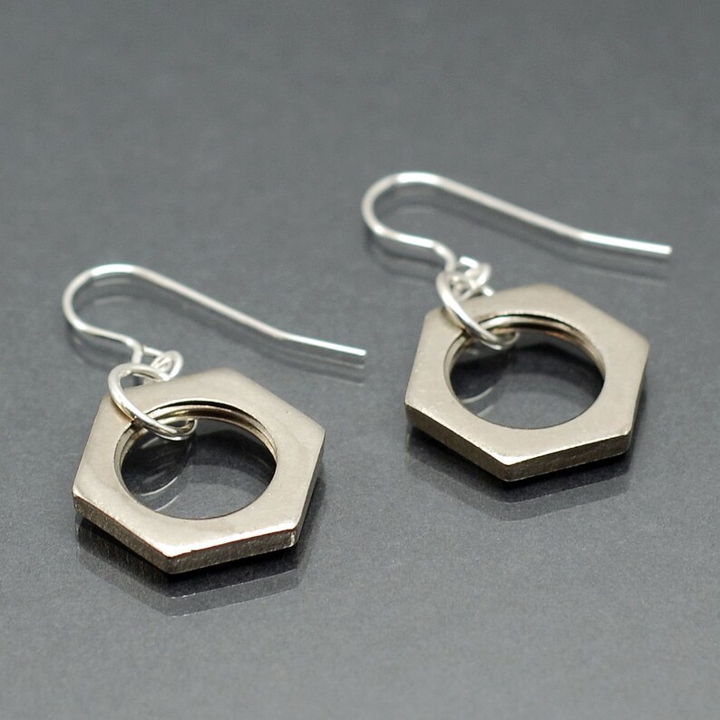 Industrial Earrings Salvaged Hardware Earrings Hex Nut Etsy