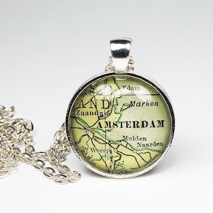 Amsterdam Karte Halskette- Vintage Karte Anhänger Schmuck aus einem Atlas von 1929, Niederlande Karte Halskette, Amsterdam Halskette, Amsterdam Anhänger