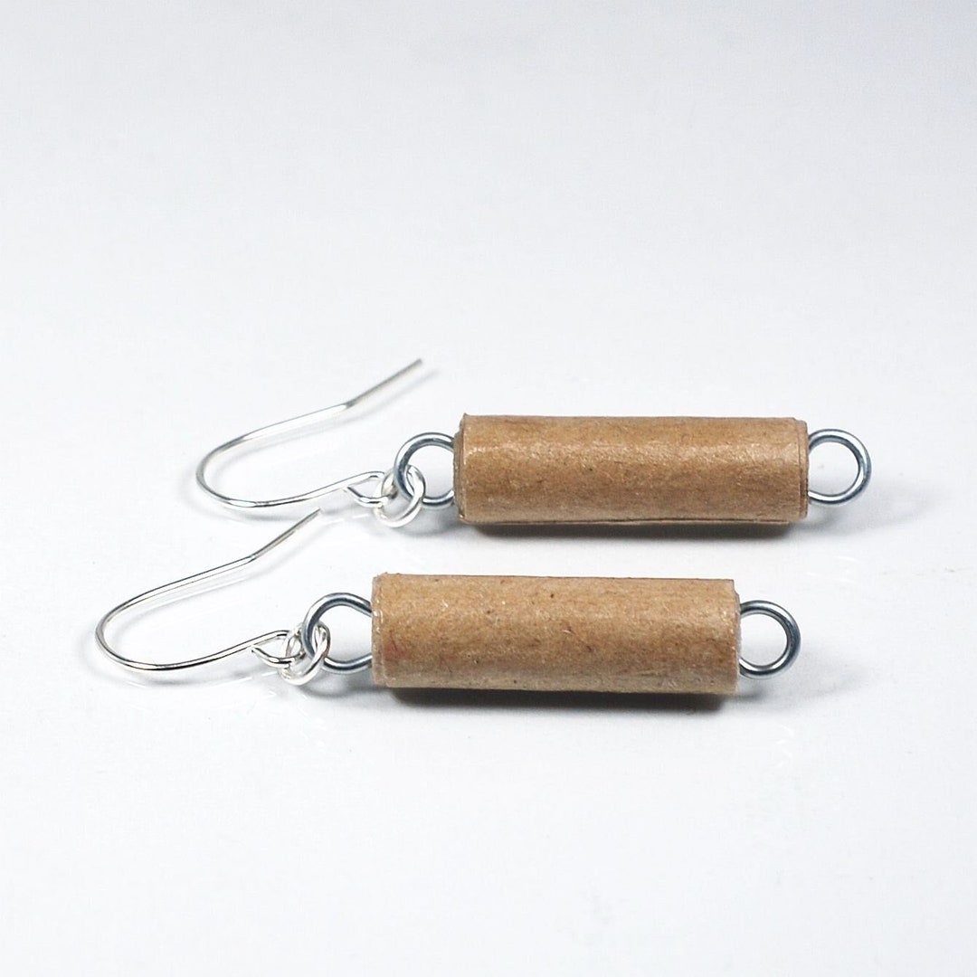 Brown Paper Bag Earrings Upcycled Paper Bead Jewelry, Recycled