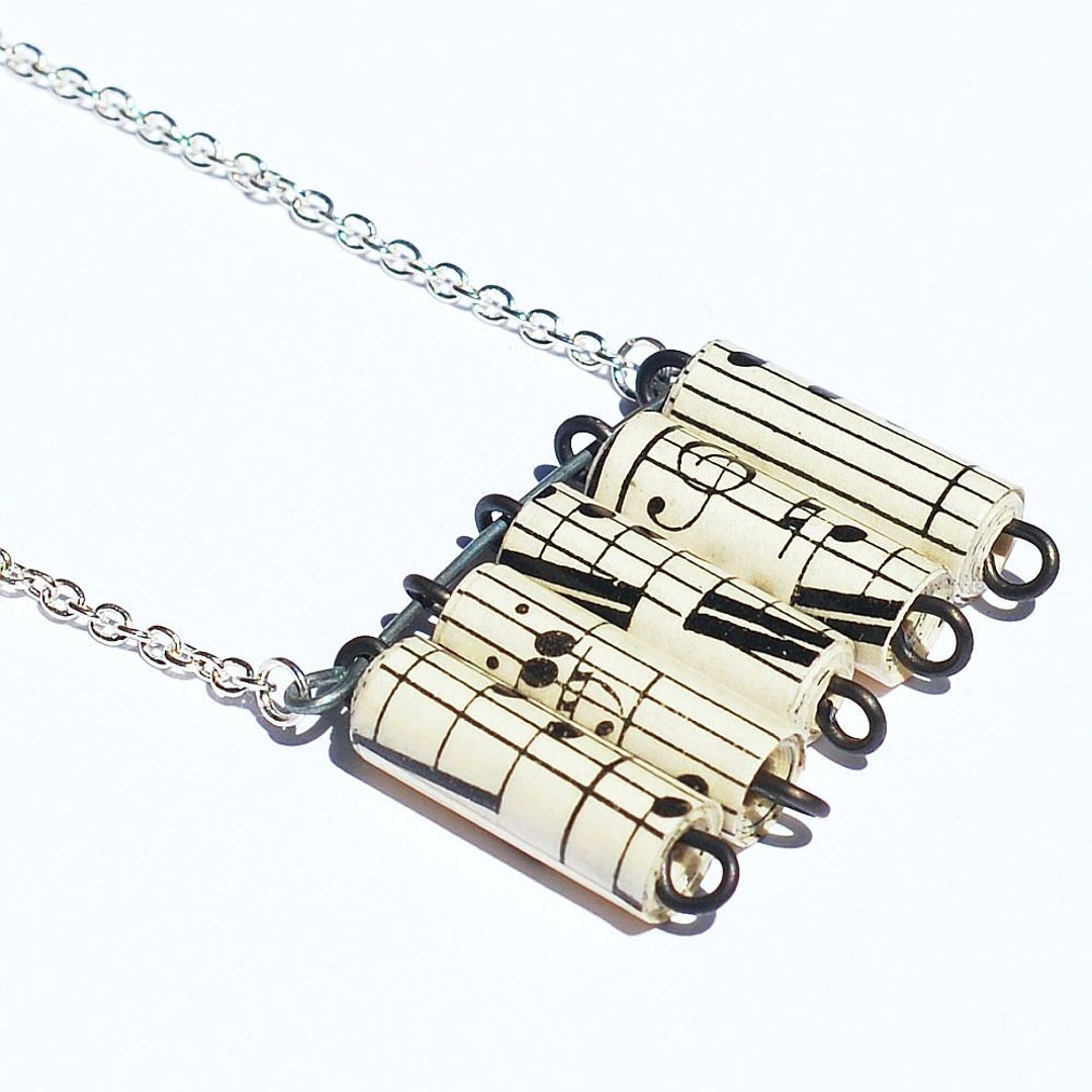 Music Note Paper Chain Sheet Music Jewelry- Paper Bead Jewelry, Paper Bead Necklace, Music ...