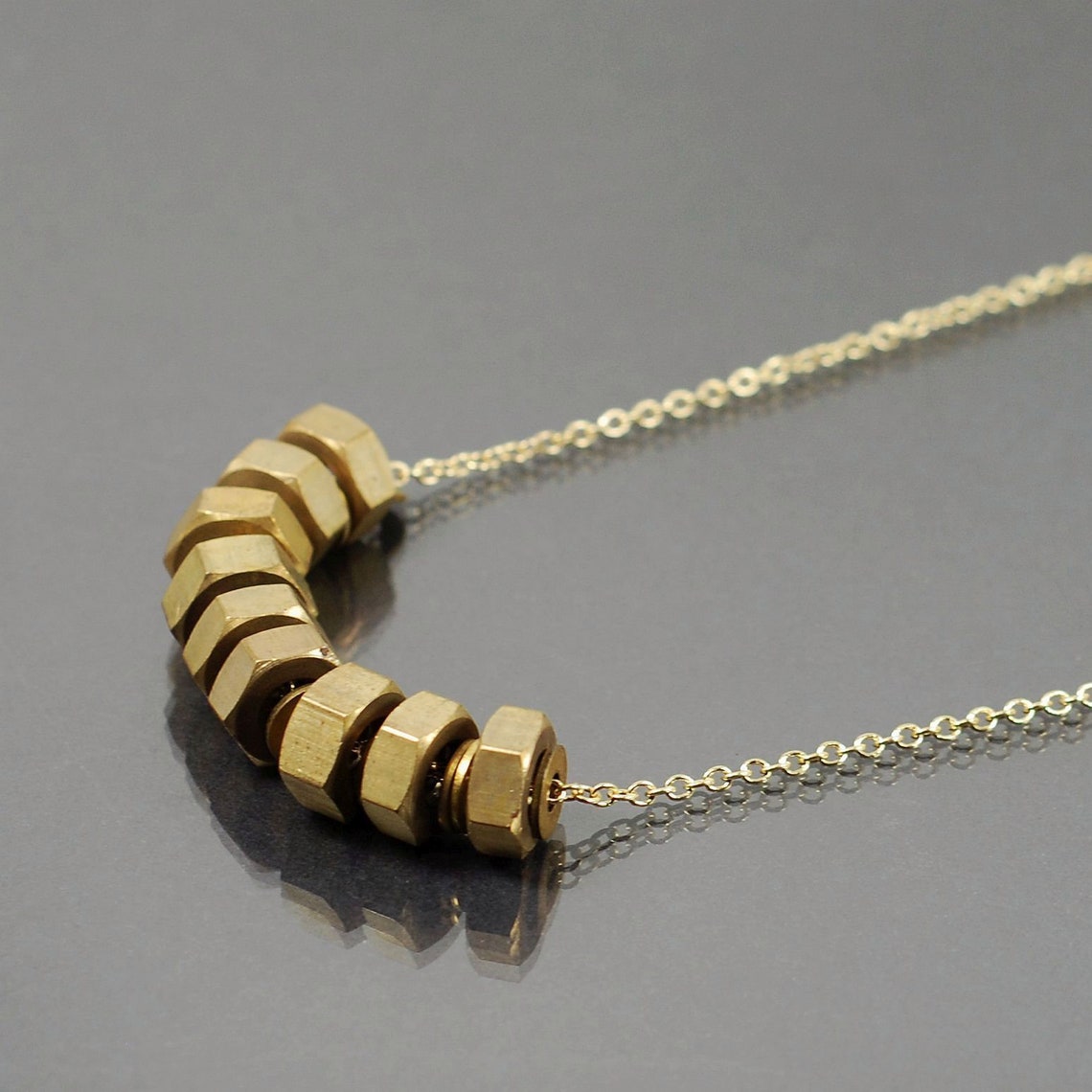 Brass Hardware Necklace Hex Nut Jewelry Upcycled Modern Etsy