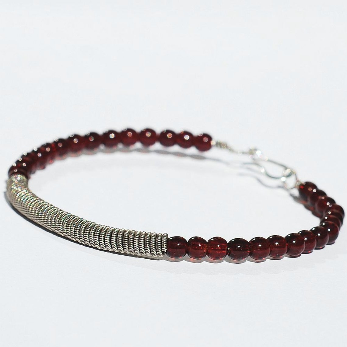 Guitar String Bracelet Upcycled Silver and Garnet Red Beaded - Etsy