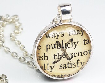 Personalized Jewelry- Initial Necklace with Stamped Vintage Paper, Letter X Initial Jewelry, Silver Custom Necklace, X Pendant Necklace