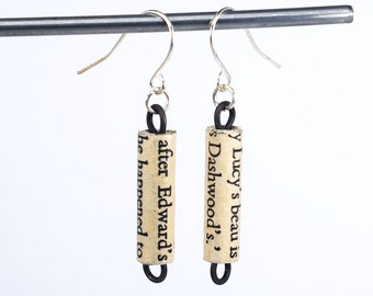 Sense and Sensibility Earrings- Jane Austen, Upcycled Paper Bead Jewelry, Bookworm Gift, Literary Present, Literature, Book Lover, Minimal