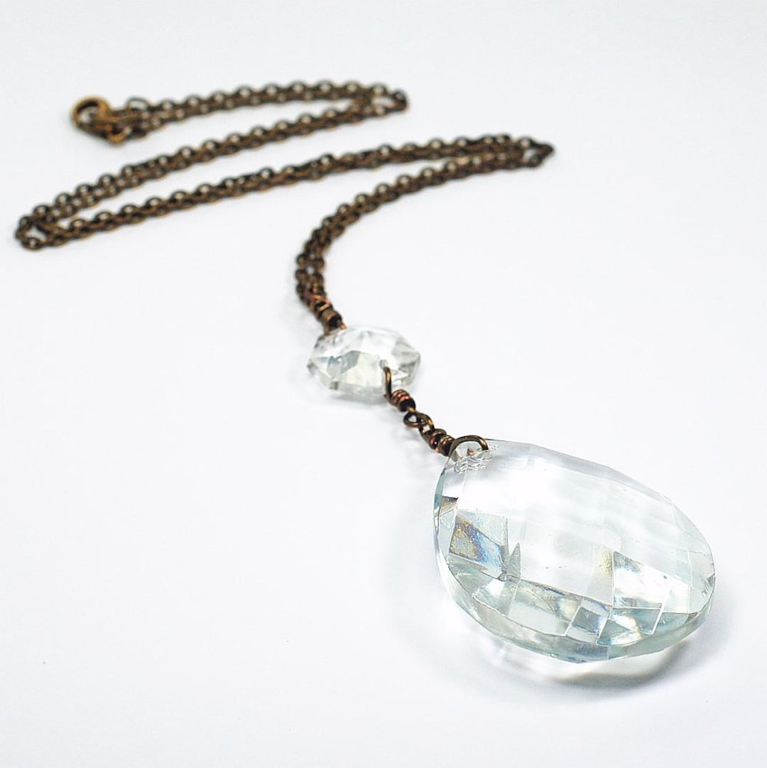 Chandelier Crystal Necklace Bohemian, Romantic, Upcycled, Vintage Prism