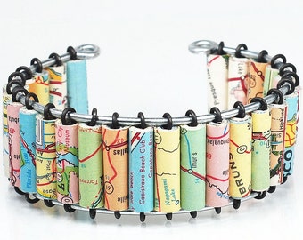Paper Bead Jewelry- Upcycled US Road Atlas Map Bracelet Cuff, Map Jewelry, Paper Jewelry, Paper Bead Bracelet, United States Jewelry, Travel