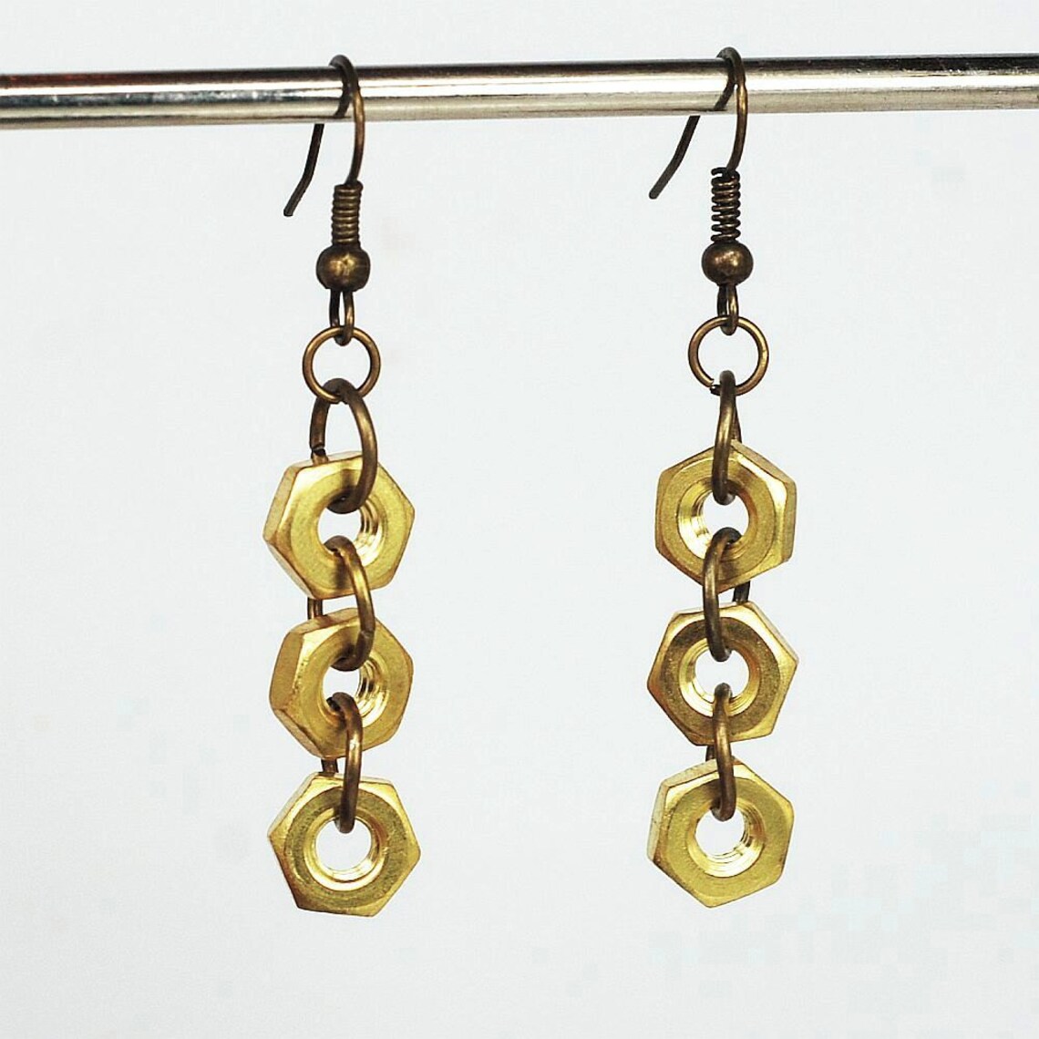 Brass Hardware Earrings Hex Nut Found Object Jewelry Etsy