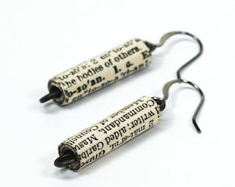 Paper Bead Jewelry- vintage English Dictionary Jewelry, Upcycled Paper Bead Earrings, Paper Jewelry, Book Lover Gift, Word Earrings