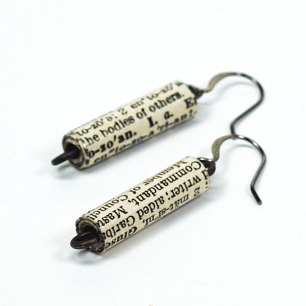 Paper Bead Jewelry- Vintage English Dictionary Jewelry, Upcycled Paper Bead Earrings, Paper Jewelry, Book Lover Gift, Word Earrings