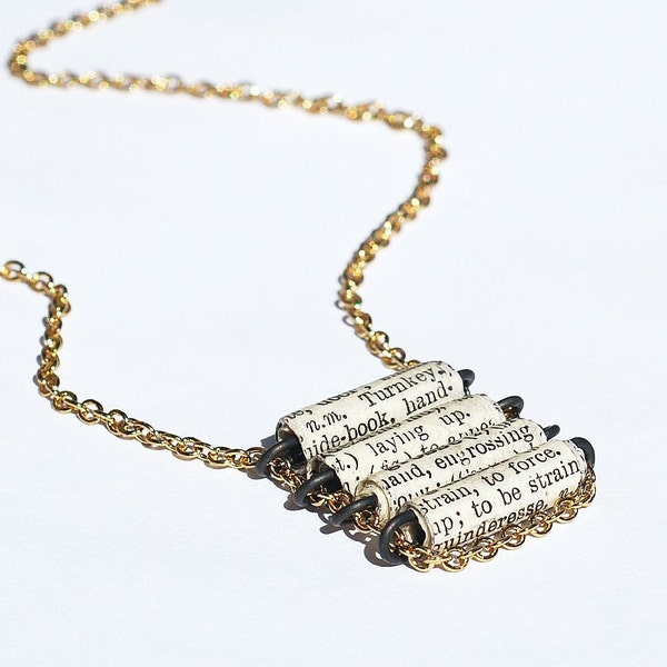 Paper Bead Jewelry- French Dictionary Necklace, Paper Bead Necklace, French Jewelry, Brass Ladder Necklace, Paper Jewelry, Book Lover Gift