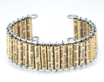 Anna Karenina Jewelry- Upcycled Paper Bead Chunky Cuff Bracelet, Book Lover Gift, Literary, Russian Literature, Bookish, Leo Tolstoy Gift