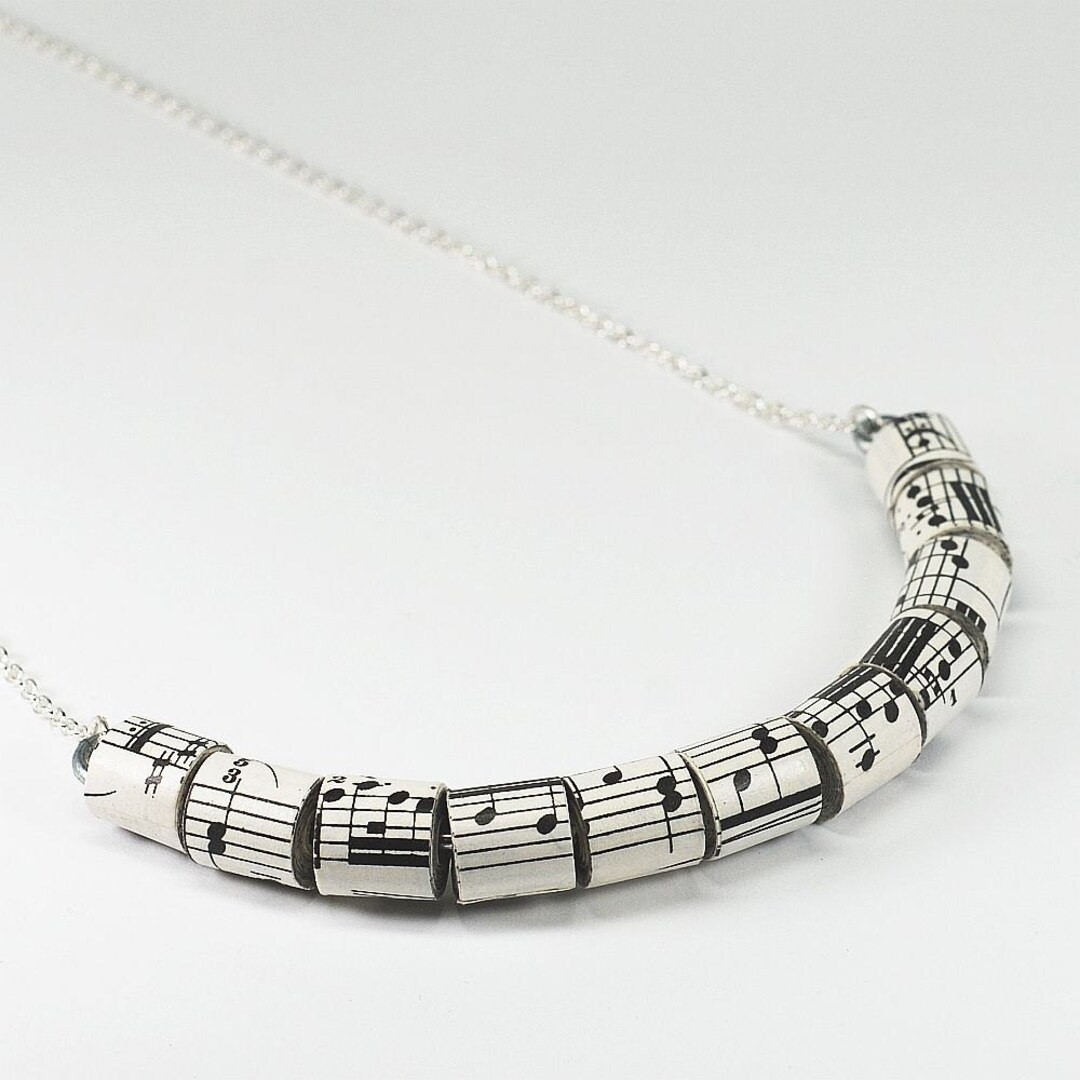 Music Note Paper Chain Sheet Music Necklace- Paper Bead Jewelry, Vintage Sheet Music Paper ...