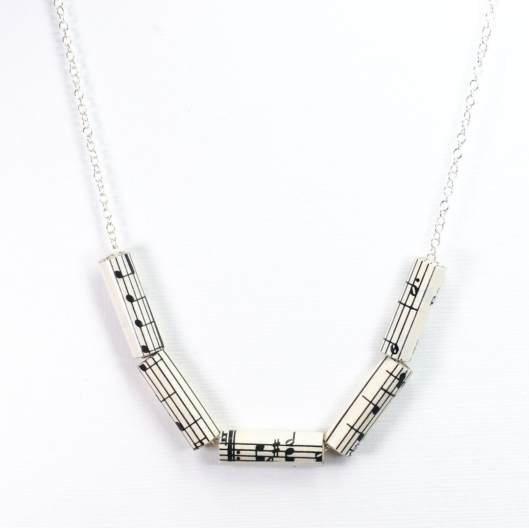 Music Note Paper Chain Sheet Music Necklace- Vintage Sheet Music Paper Bead Necklace, Music ...
