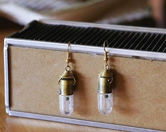 Steampunk Jewelry- Upcycled Brass Light Bulbs, Post Apocalyptic, Science, Geek Gift, Lightbulb, Unusual, Novelty Earrings, Wasteland, Grunge