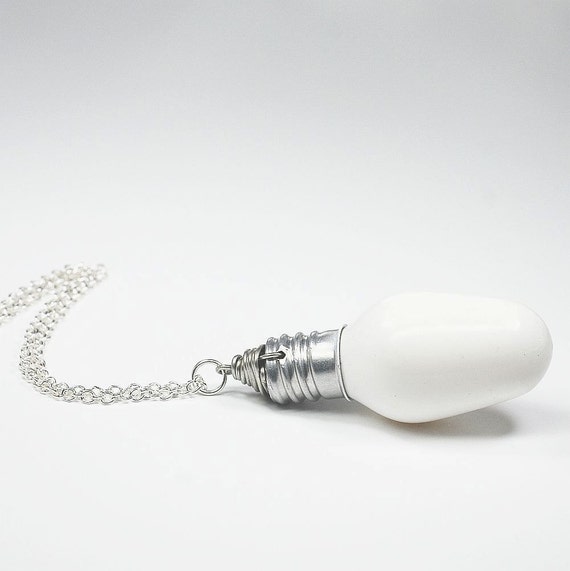 Light Bulb Necklace Silver & White Upcycled Light Bulb Etsy