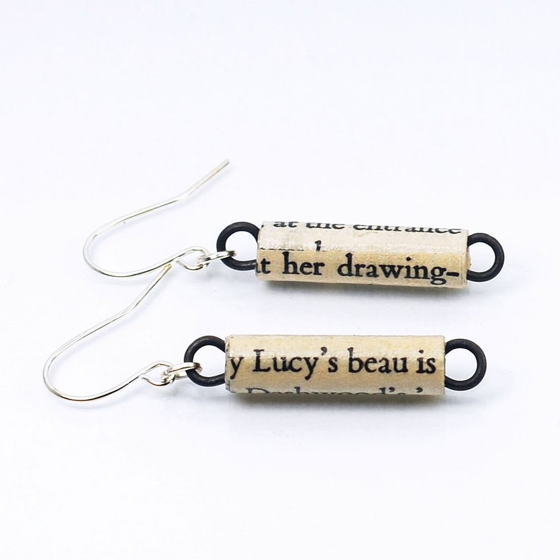 Sense and Sensibility Earrings Jane Austen, Upcycled Paper Bead Jewelry, Bookworm Gift, Literary Present, Literature, Book Lover, Minimal image 5