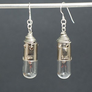 Cyberpunk Light Bulb Earrings Silver, Upcycled, Steampunk, Industrial, Lightbulb, Grunge, Alternative, Post Apocalyptic, Science Jewelry image 1
