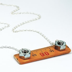 Ruler Necklace- Upcycled Wooden Folding Ruler Hardware Necklace, Found ...