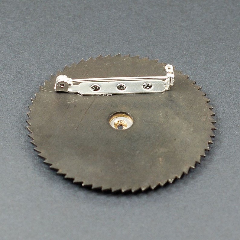 Steampunk Jewelry Brooch Silver & Gunmetal Saw Blade and Clock Gear Industrial Pin, Industrial Jewelry, for Men or Women, Contemporary image 5