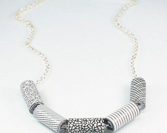 Contemporary Jewelry- Upcycled Black & White Security Envelope Paper Bead Necklace, Recycled Junk Mail, Paper Bead Jewelry, Modern, Unique