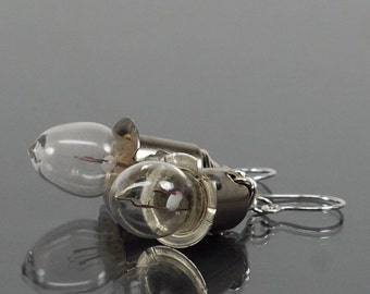 Cyberpunk Earrings- Silver Upcycled Light Bulb Earrings, Lightbulb Earrings, Steampunk Jewelry, Industrial Jewelry, Science Geek Gift