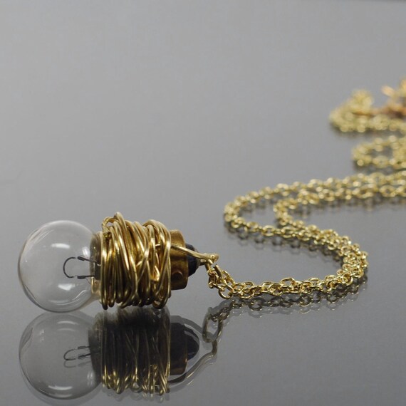 Steampunk Necklace- Brass Upcycled Light Bulb Necklace, Steampunk