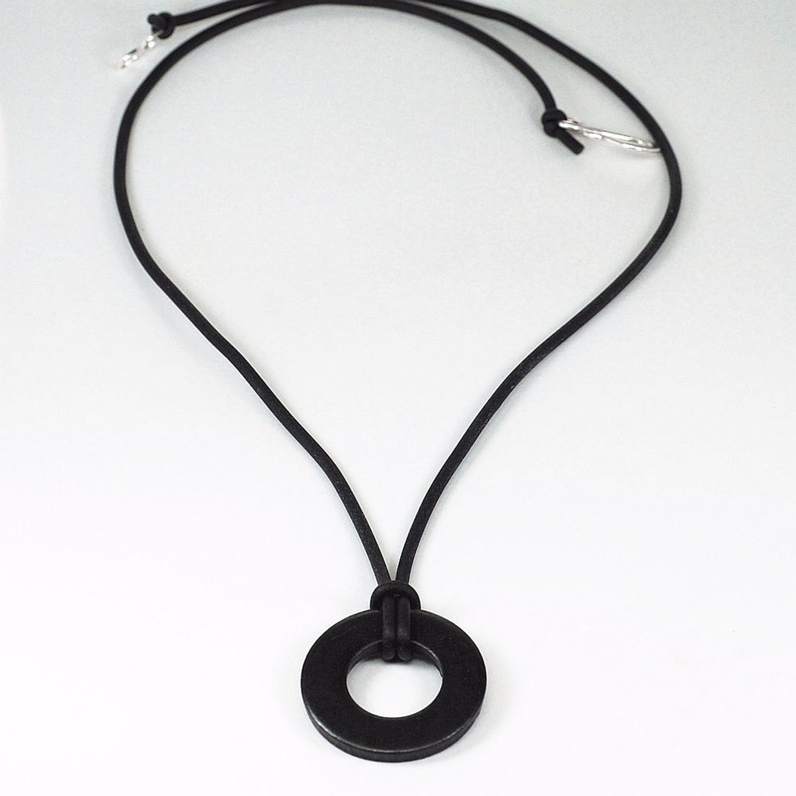 Washer Pendant Necklace Upcycled Hardware Jewelry Black Etsy