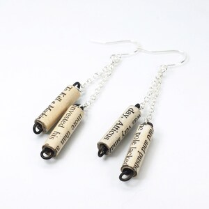 To Kill a Mockingbird Earrings- Silver Chain Earrings, Upcycled Paper Bead Jewelry, Bookworm Gift, Literary Present, Bookish, Harper Lee image 3