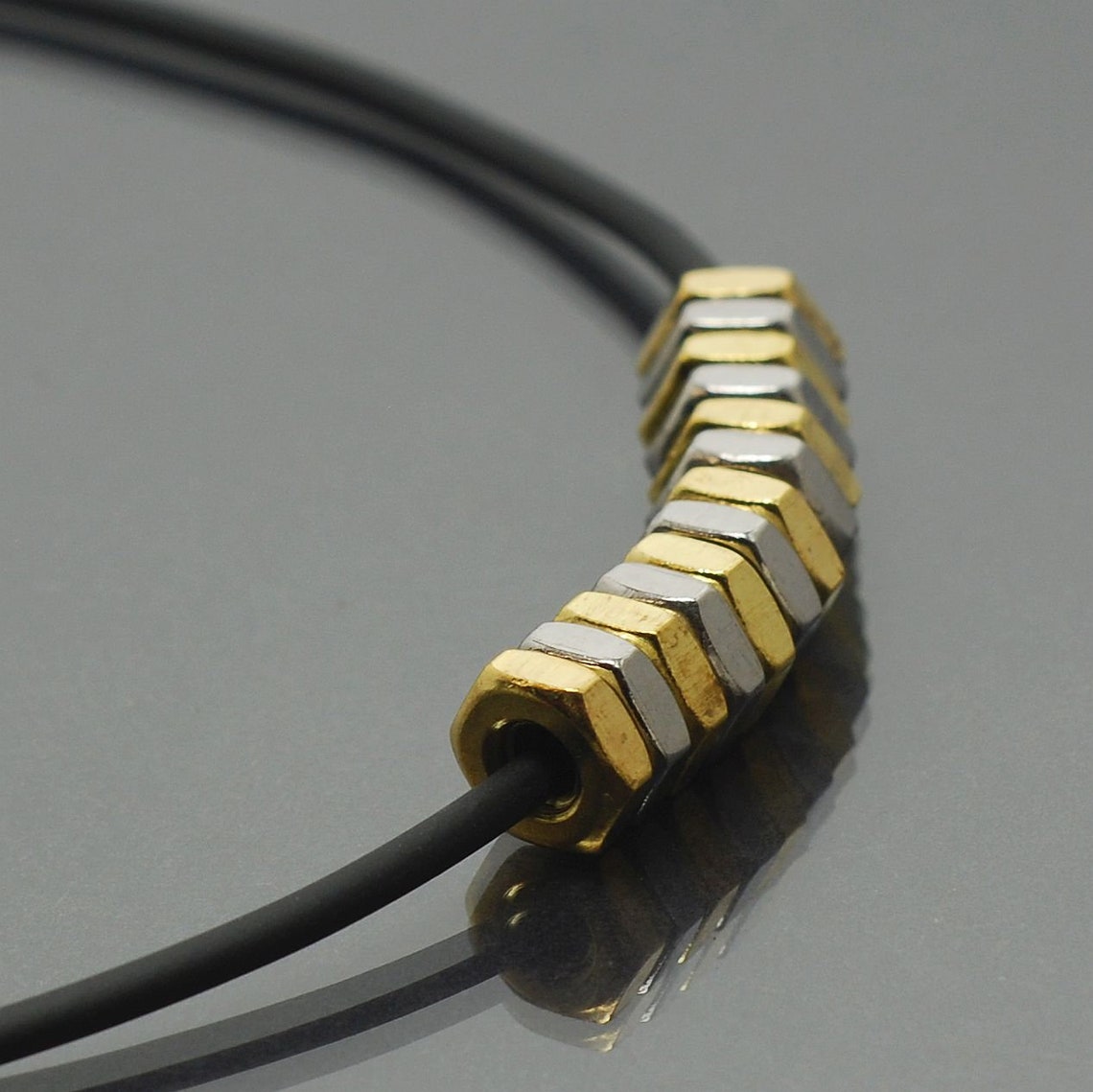 Brass & Silver Hex Nut Necklace Upcycled Modern Geometric Etsy