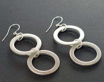 Silver Circle Earrings- Upcycled Silver Washer Earrings, Geometric Earrings, Hardware Jewelry, Modern, Contemporary Jewelry, Hoop Earrings