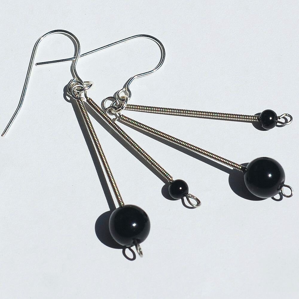 Guitar String Bracelet Upcycled Silver and Black Beaded Etsy