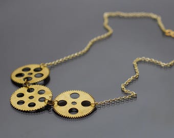 Clockwork Brass Necklace- Steampunk Upcycled Clock Gear, Steam Punk Jewelry, Cog, Goth Industrial, Post Apocalyptic, Grunge, Alternative