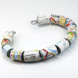 Italy Map Jewelry Upcycled Italian Map Paper Bead Jewelry, Cuff Bracelet, Map Jewelry, Paper Jewelry, Italy Gift, Travel Gift image 4