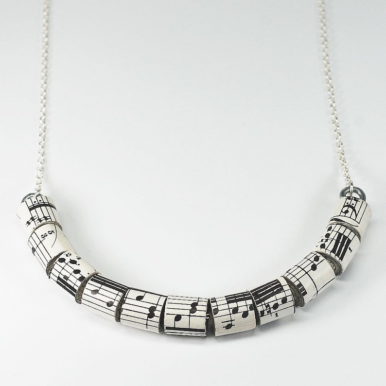 Music Note Paper Chain Sheet Music Necklace- Paper Bead Jewelry, Vintage Sheet Music Paper ...