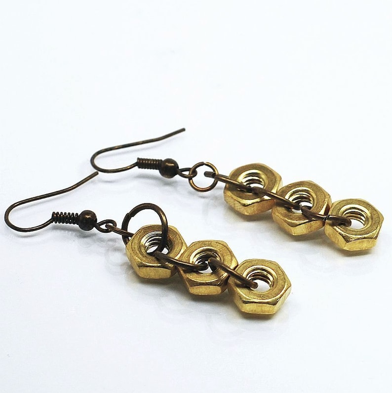 Brass Hardware Earrings Hex Nut Found Object Jewelry Etsy