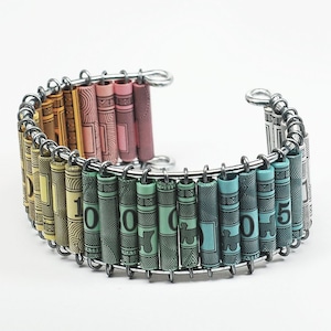 Papier Perlen Schmuck-Upcycled Monopoly Geld Ombre Schmuck, Chunky Cuff Armband,Monopoly Schmuck,Papier Schmuck,Pastell Schmuck,Kitschy