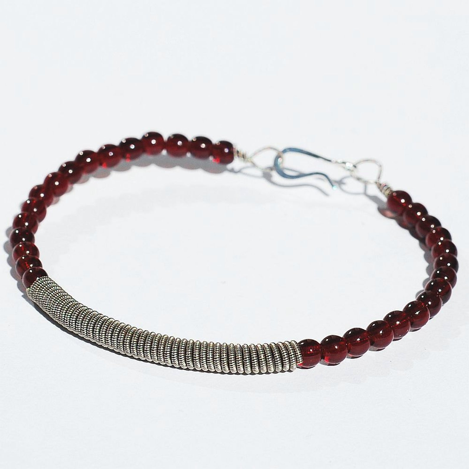 Guitar String Bracelet Upcycled Silver and Garnet Red Beaded - Etsy