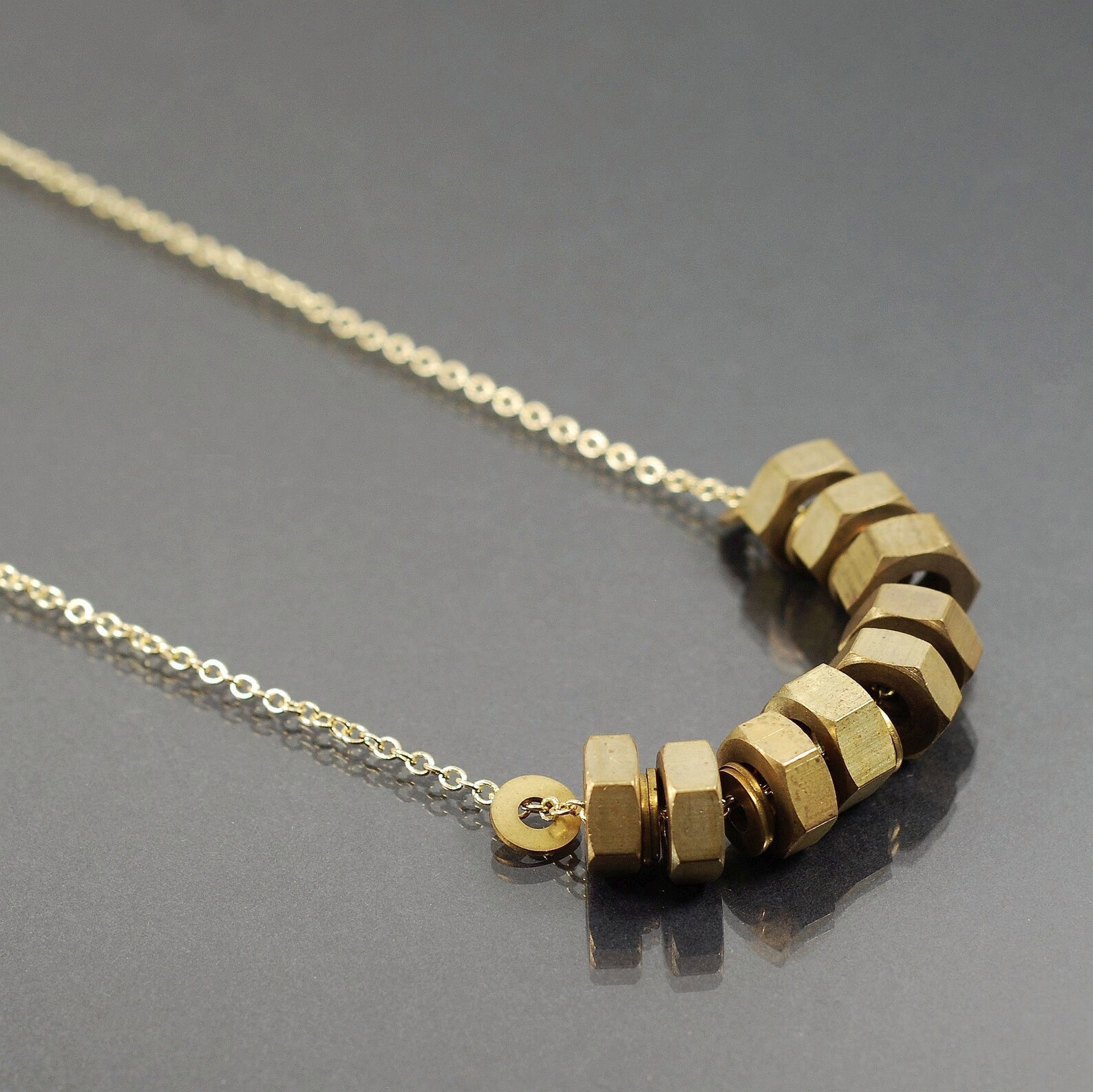 Brass Hardware Necklace Hex Nut Jewelry Upcycled Modern Etsy