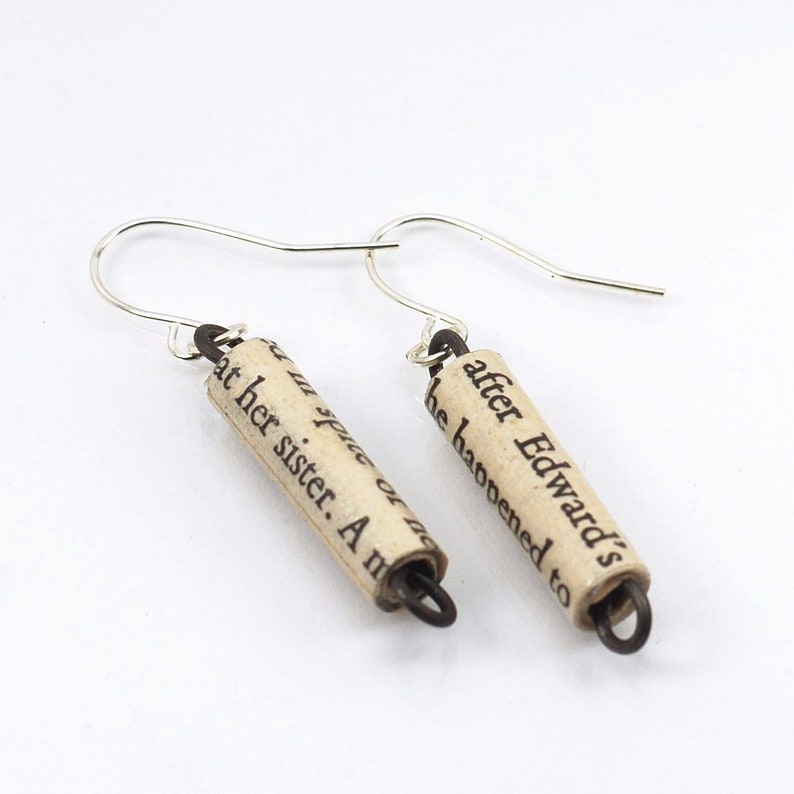 Sense and Sensibility Earrings Jane Austen, Upcycled Paper Bead Jewelry, Bookworm Gift, Literary Present, Literature, Book Lover, Minimal image 7