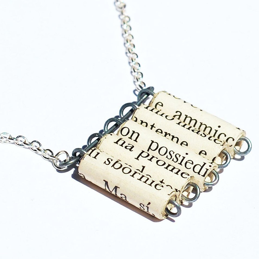 Italian Upcycled Paper Bead Necklace Paper Jewelry, Italian Teacher Gift, Book Jewelry, Italy