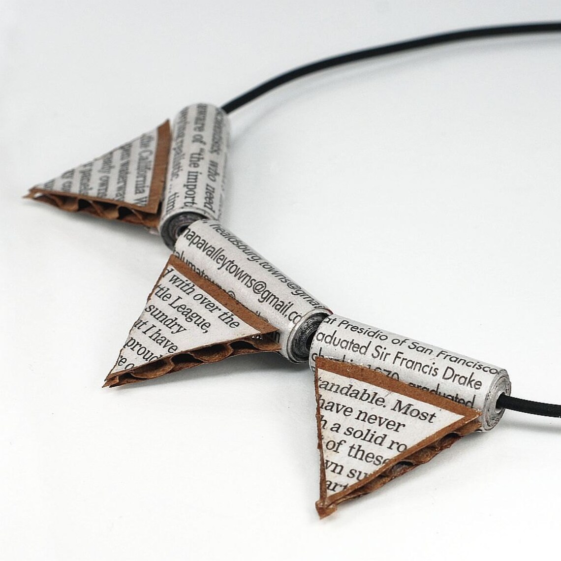 Triangle Geometric Necklace Upcycled Newspaper Paper Bead Etsy